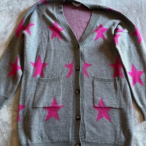 No Boundaries Gray Cardigan with Pink Stars